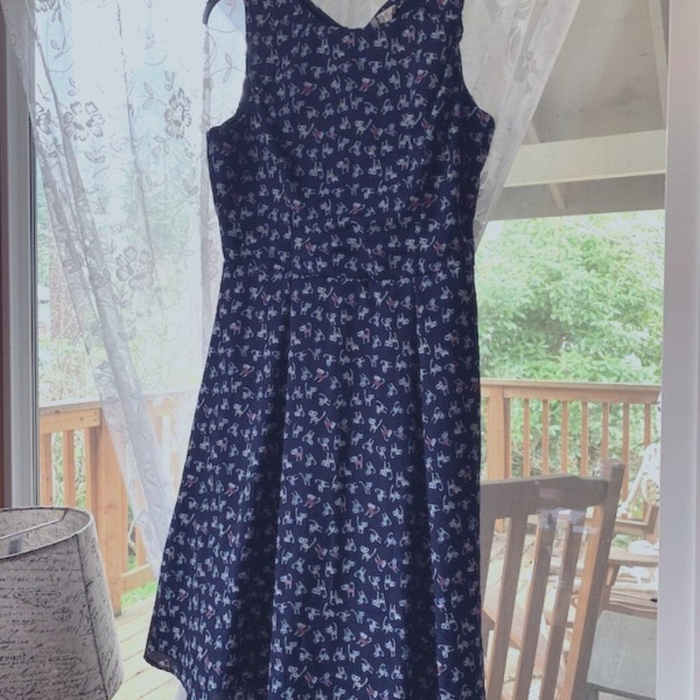 Adorable Blue Kitty Print Dress